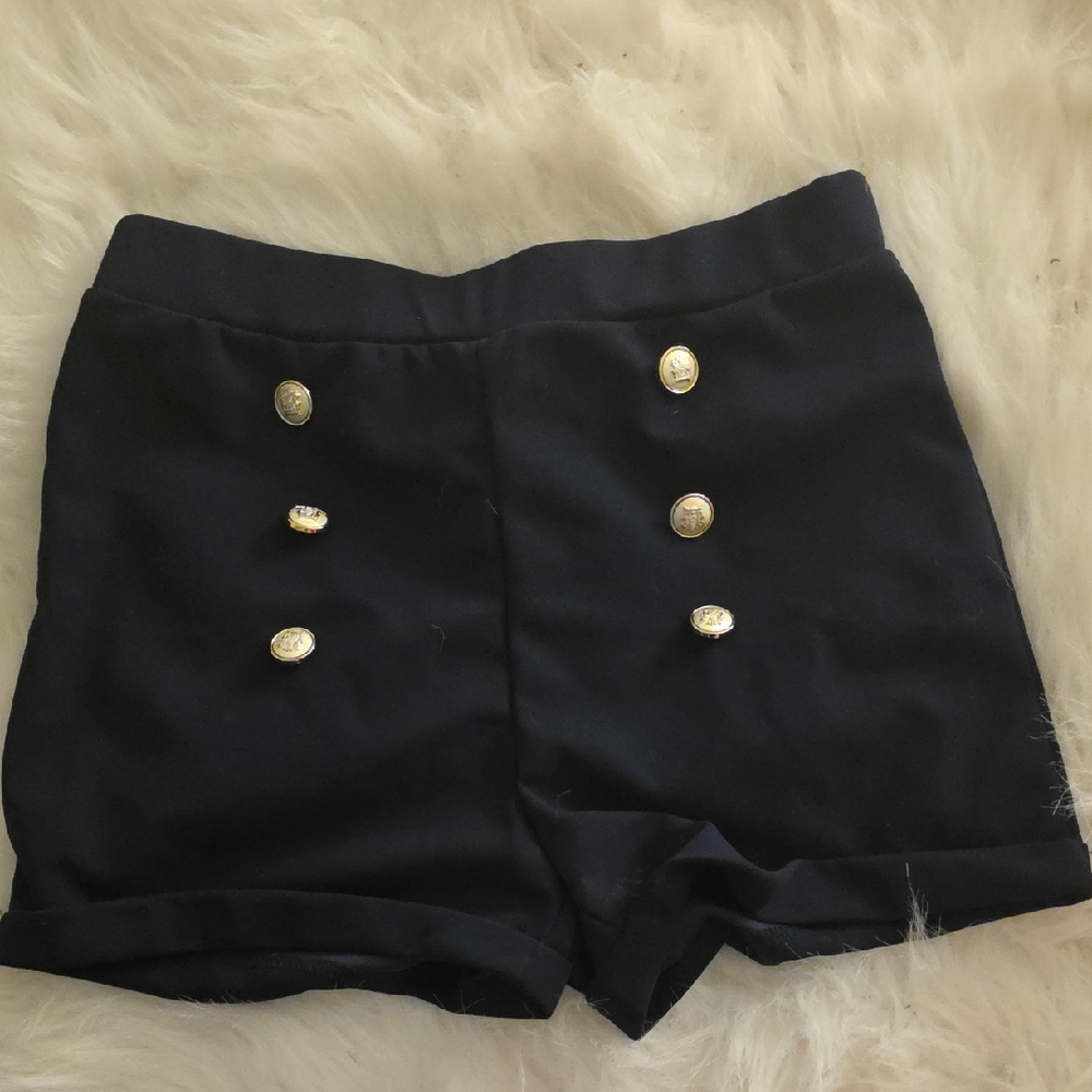 SHEIN Dark Blue High Waist Shorts with Gold Accents